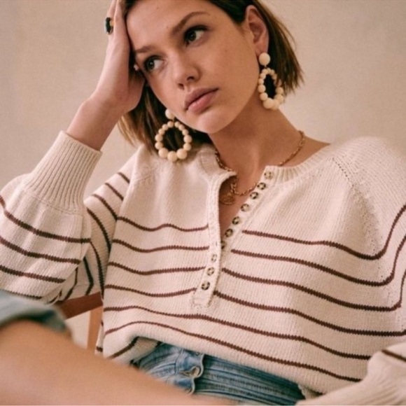 Sezane Leontine Jumper Sweater in Ecru Camel Stripe Size XS - Picture 13 of 13